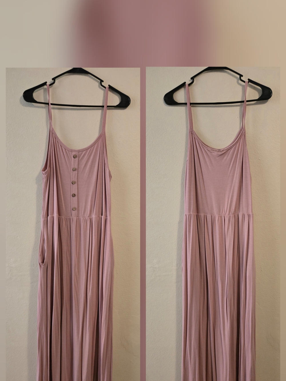 Speghetti Strap Pink Maxi Dress with Button Detail And Pockets